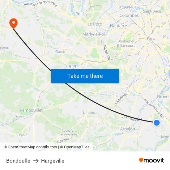 Bondoufle to Hargeville map