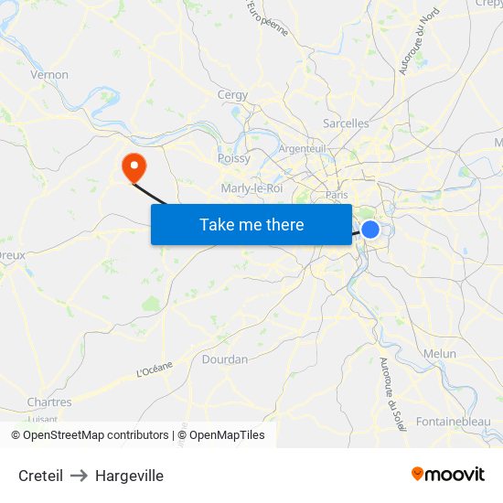 Creteil to Hargeville map