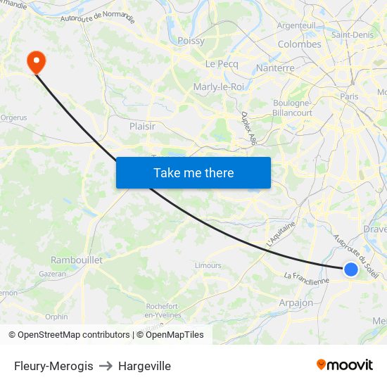 Fleury-Merogis to Hargeville map