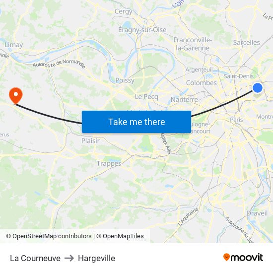 La Courneuve to Hargeville map
