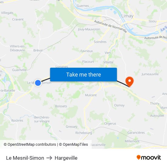 Le Mesnil-Simon to Hargeville map