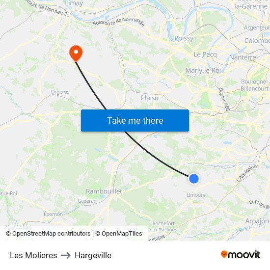 Les Molieres to Hargeville map