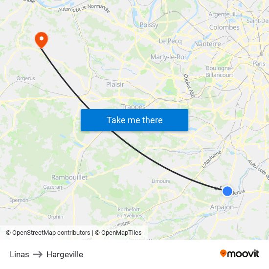 Linas to Hargeville map