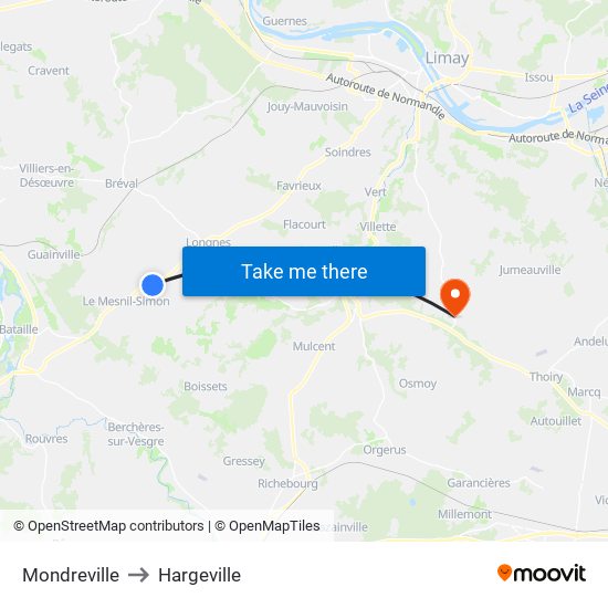 Mondreville to Hargeville map