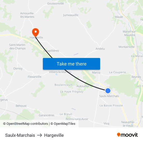 Saulx-Marchais to Hargeville map