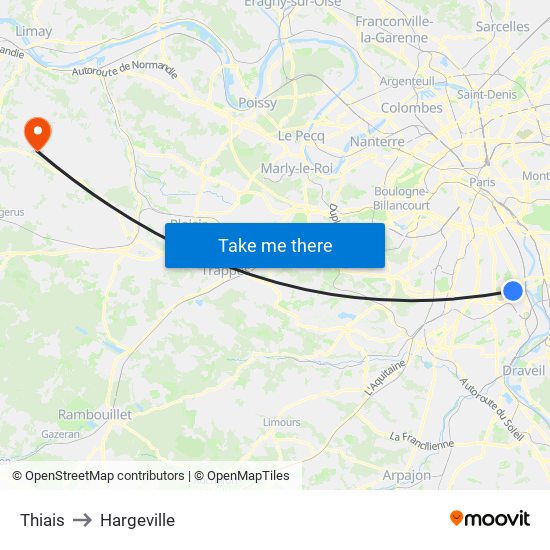 Thiais to Hargeville map