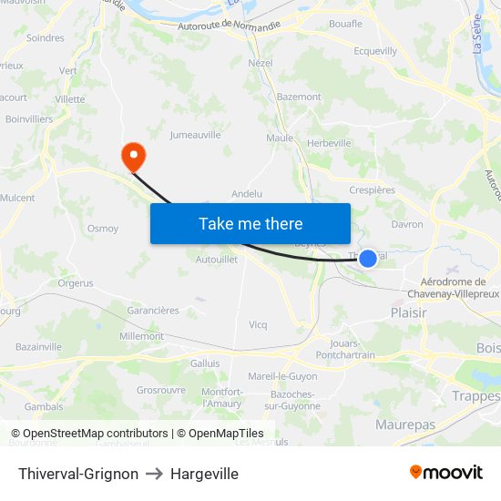 Thiverval-Grignon to Hargeville map