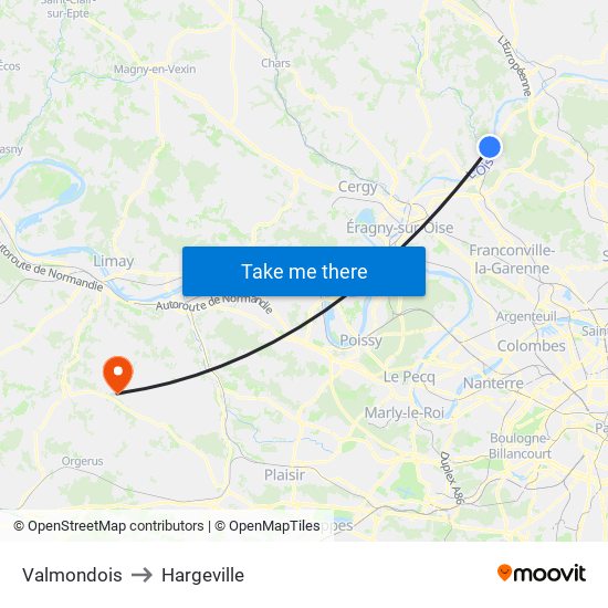 Valmondois to Hargeville map