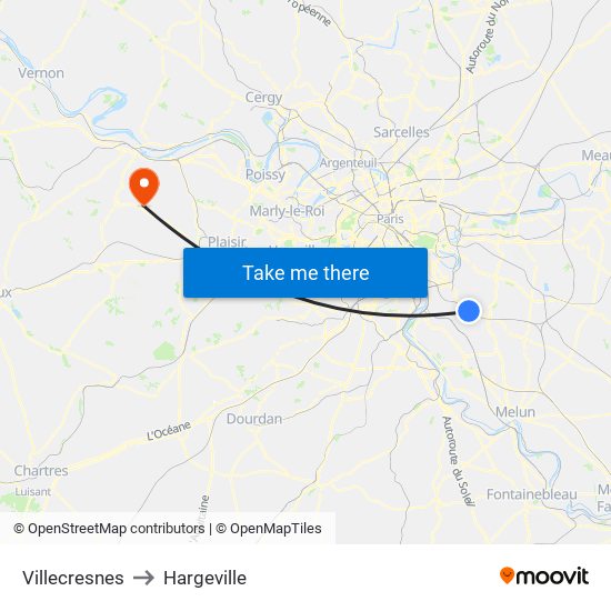 Villecresnes to Hargeville map