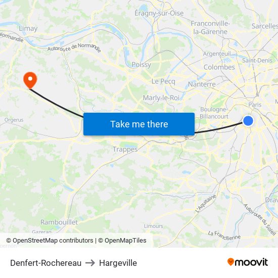 Denfert-Rochereau to Hargeville map