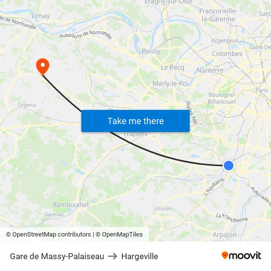 Gare de Massy-Palaiseau to Hargeville map