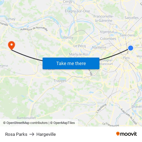 Rosa Parks to Hargeville map