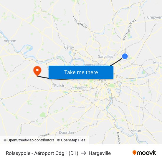 Roissypole - Aéroport Cdg1 (D1) to Hargeville map