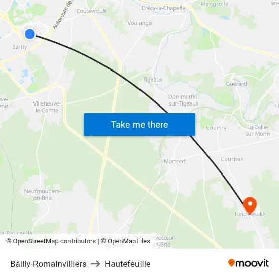 Bailly-Romainvilliers to Hautefeuille map