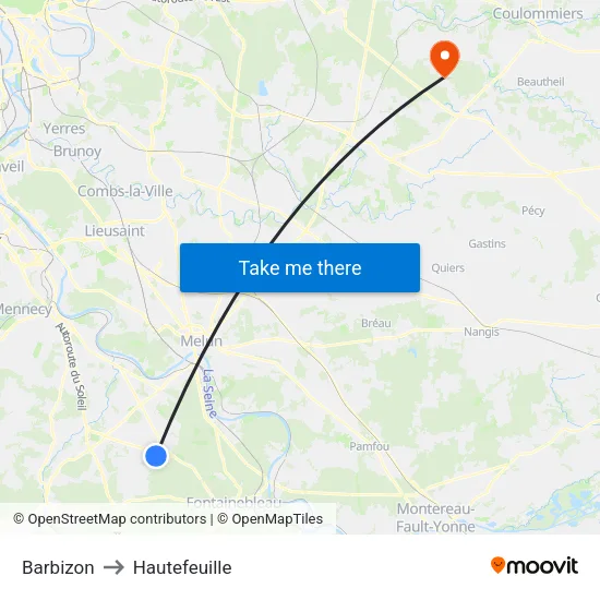 Barbizon to Hautefeuille map