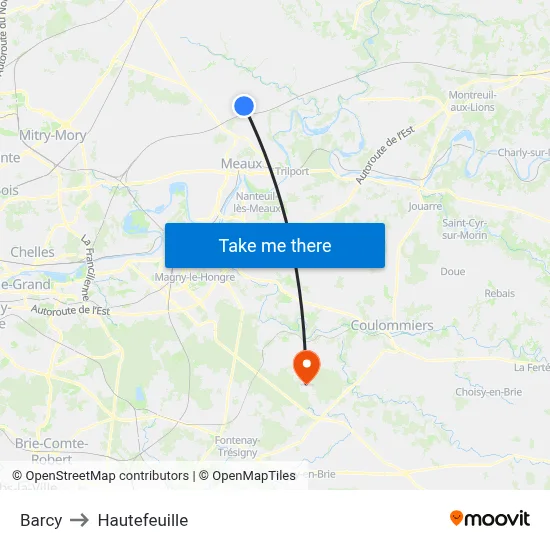Barcy to Hautefeuille map