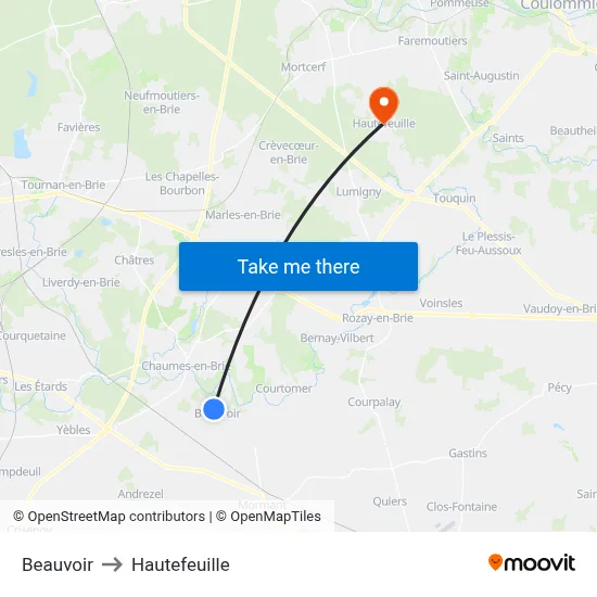 Beauvoir to Hautefeuille map