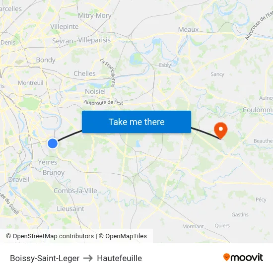 Boissy-Saint-Leger to Hautefeuille map