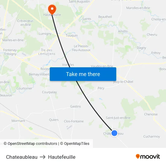 Chateaubleau to Hautefeuille map