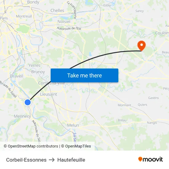 Corbeil-Essonnes to Hautefeuille map