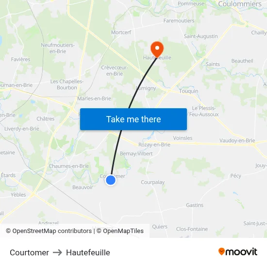 Courtomer to Hautefeuille map
