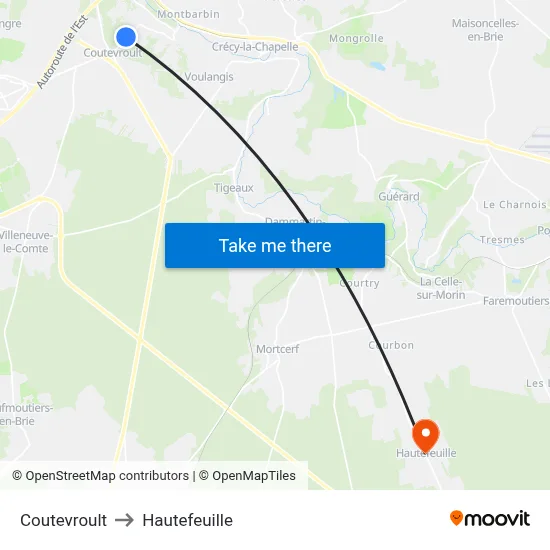 Coutevroult to Hautefeuille map