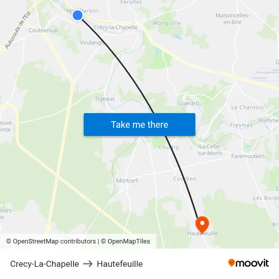 Crecy-La-Chapelle to Hautefeuille map