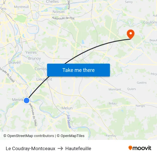 Le Coudray-Montceaux to Hautefeuille map