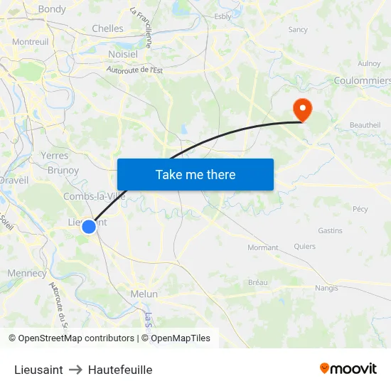 Lieusaint to Hautefeuille map