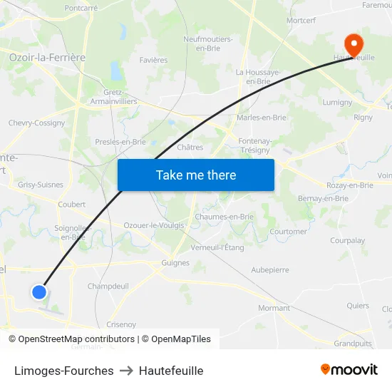 Limoges-Fourches to Hautefeuille map
