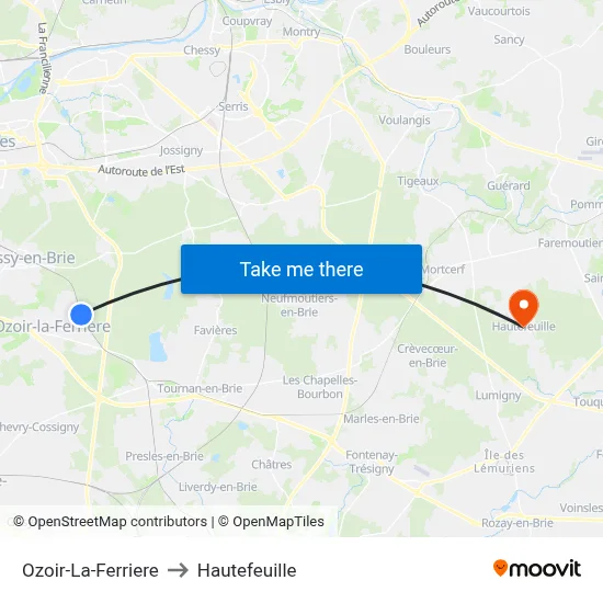 Ozoir-La-Ferriere to Hautefeuille map