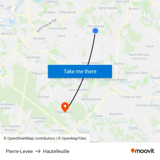 Pierre-Levee to Hautefeuille map