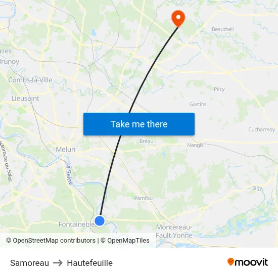 Samoreau to Hautefeuille map