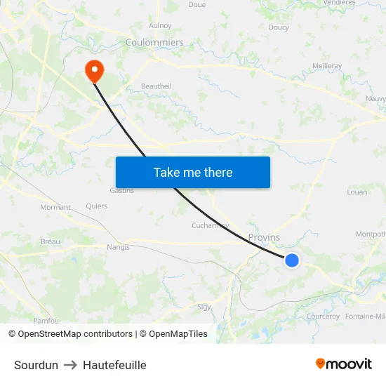 Sourdun to Hautefeuille map