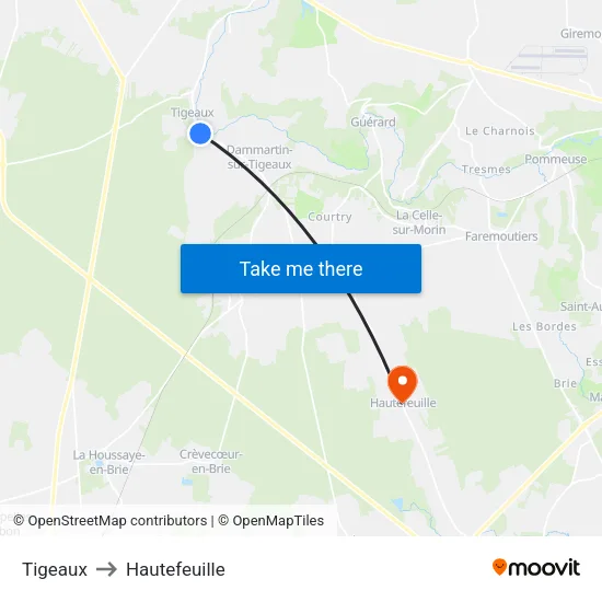 Tigeaux to Hautefeuille map