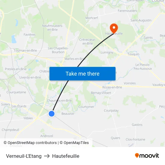 Verneuil-L'Etang to Hautefeuille map