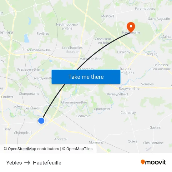 Yebles to Hautefeuille map