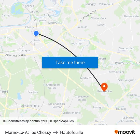 Marne-La-Vallée Chessy to Hautefeuille map