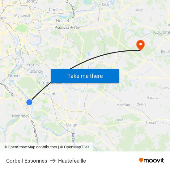 Corbeil-Essonnes to Hautefeuille map