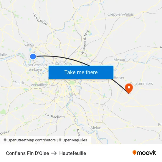 Conflans Fin D'Oise to Hautefeuille map