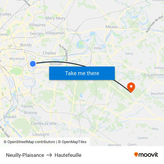 Neuilly-Plaisance to Hautefeuille map