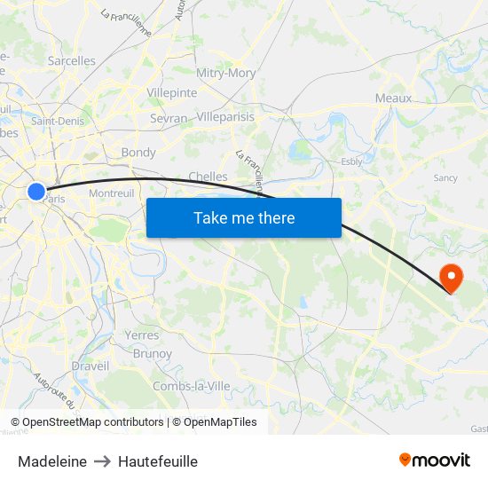 Madeleine to Hautefeuille map