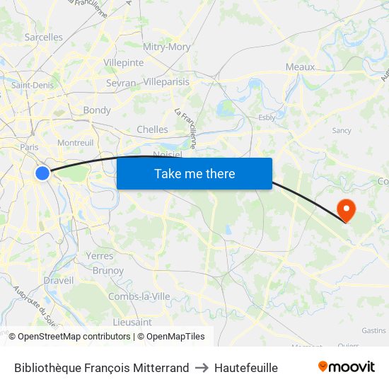 Bibliothèque François Mitterrand to Hautefeuille map