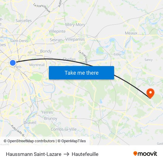 Haussmann Saint-Lazare to Hautefeuille map