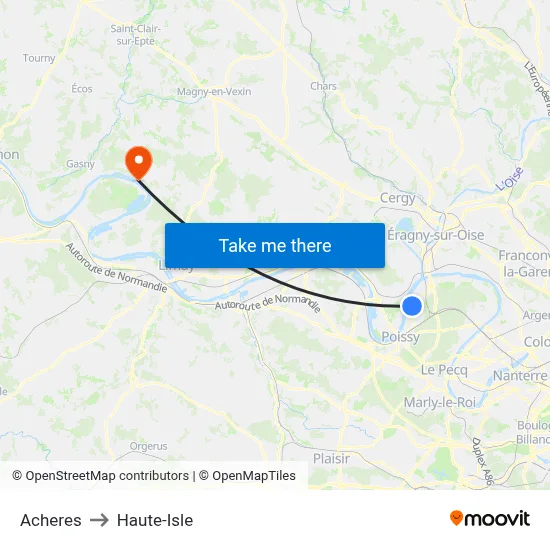 Acheres to Haute-Isle map