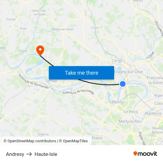 Andresy to Haute-Isle map