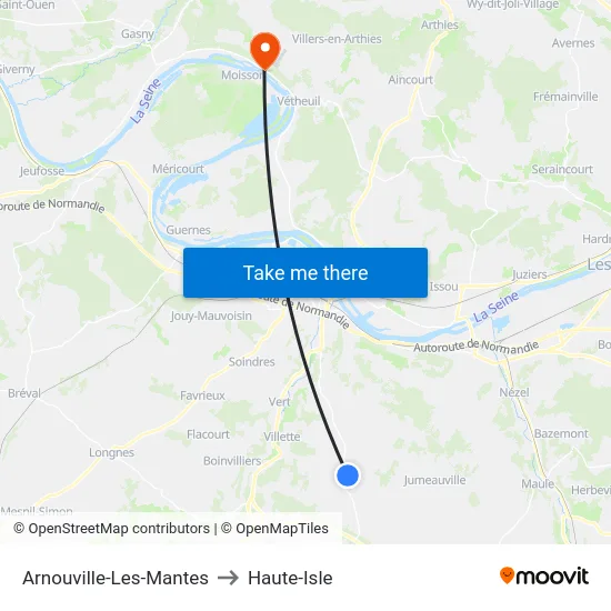 Arnouville-Les-Mantes to Haute-Isle map