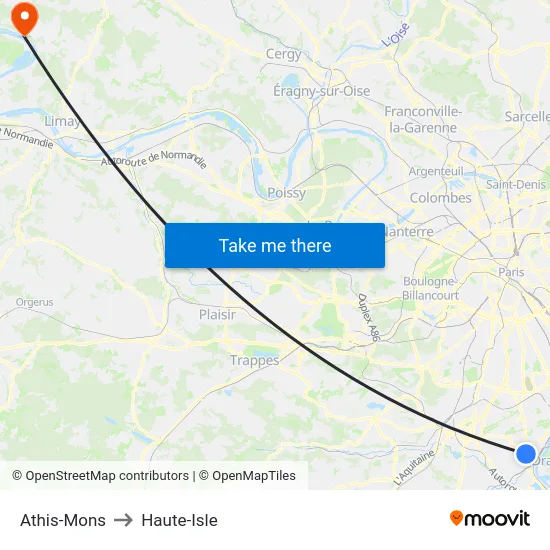 Athis-Mons to Haute-Isle map