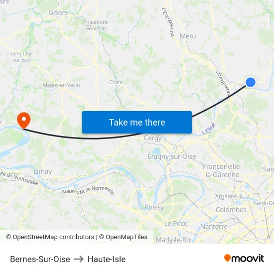 Bernes-Sur-Oise to Haute-Isle map