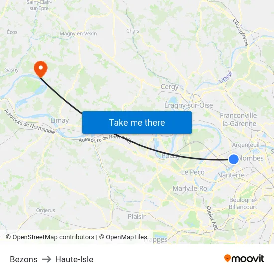 Bezons to Haute-Isle map